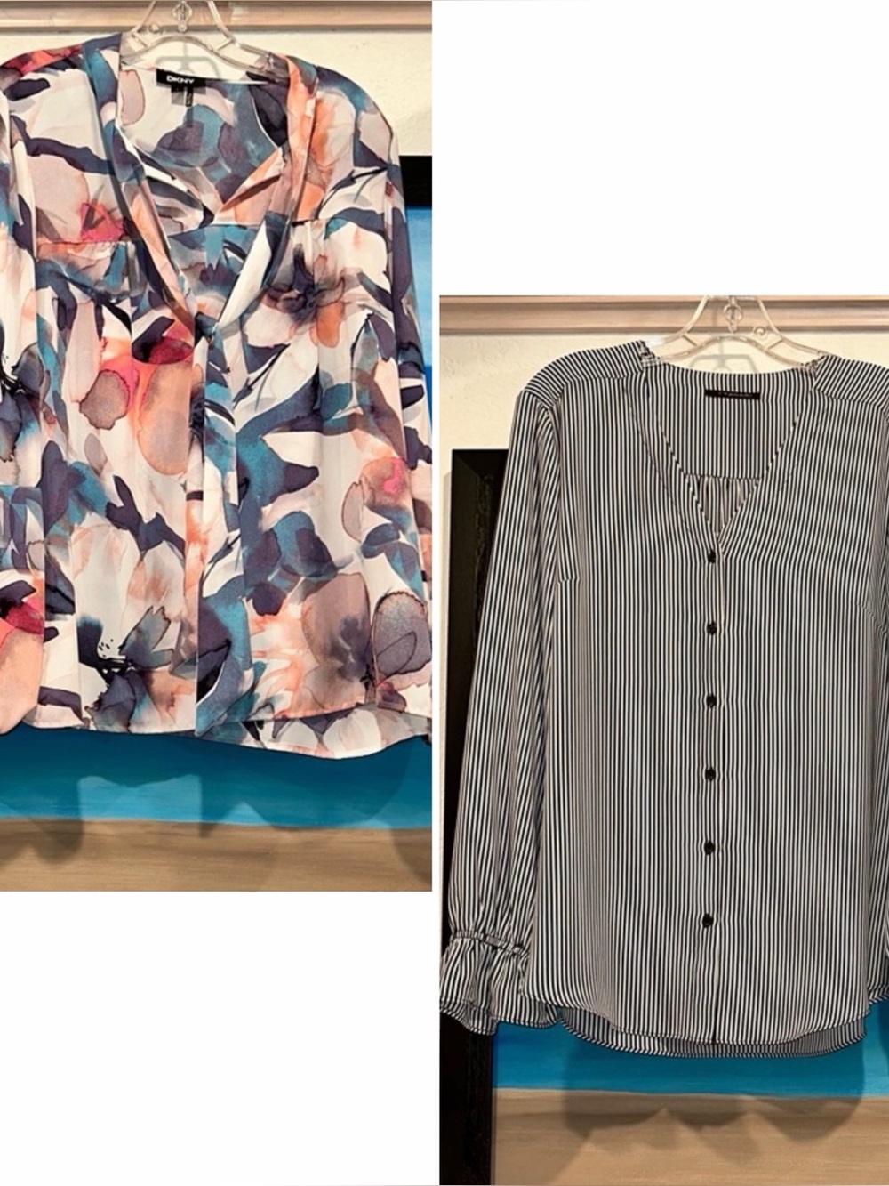 Chic DKNY Floral and Tahari Striped Blouse Set